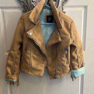 Tan suade Kids Jacket with Blue Lining and fringe